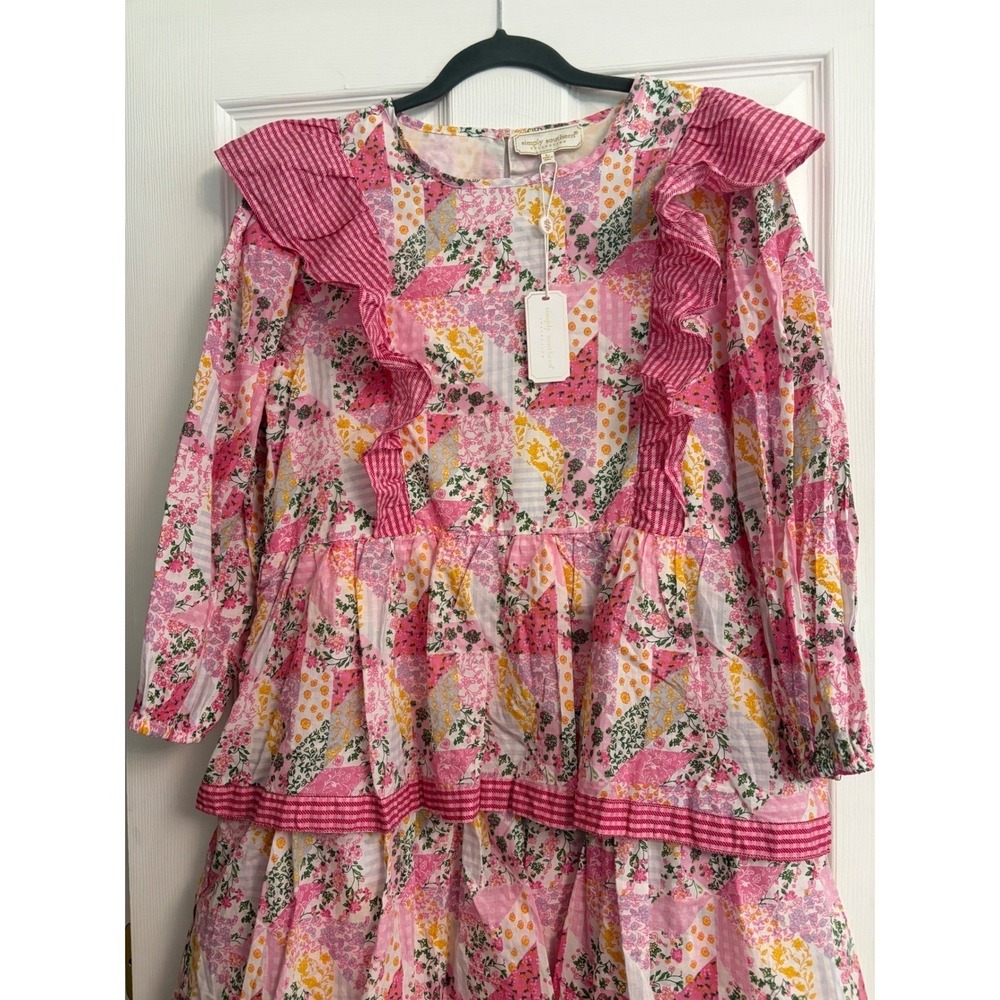 New Simply Southern Pink Patchwork Tiered Ruffle Maxi Dress Sz Small Praire - Picture 2 of 10